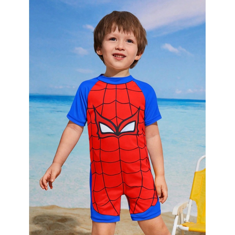 Young Boy Cute Printed One-Piece Swimsuit, Beach Vacation Swimwear