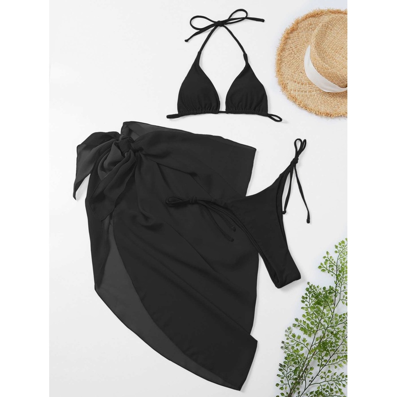 3pack Thong Bikini Swimsuit & Cover Up