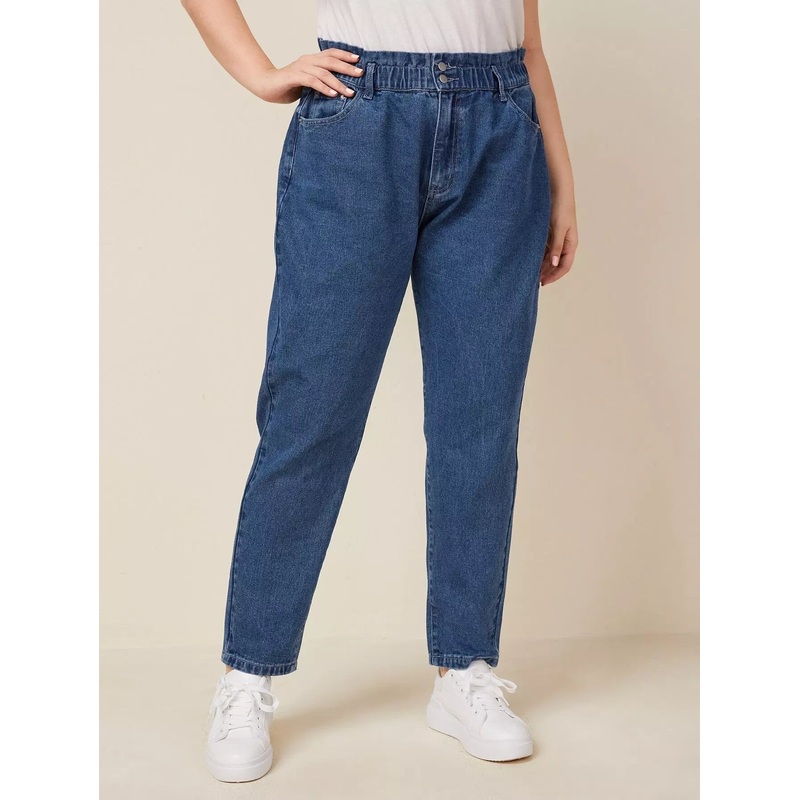 Plus Paperbag Waist Button Fly Jeans