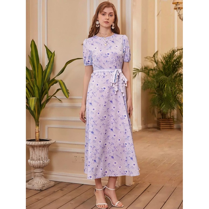 Allover Floral Fringe Dress Without Belt