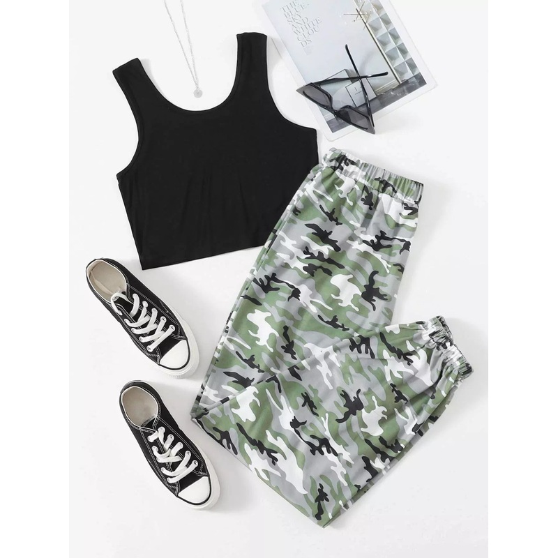 Crop Tank Top With Camo Sweatpants