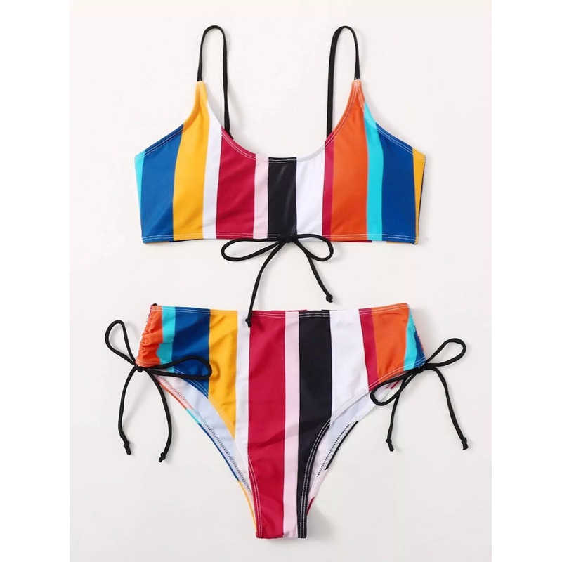 Striped Tie Side Bikini Swimsuit