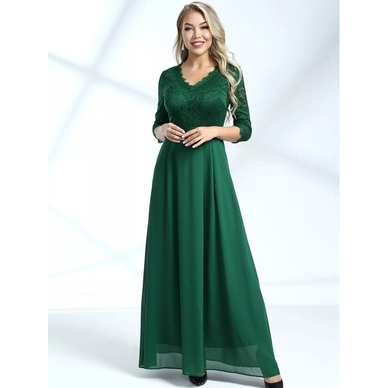 Zip Back Lace Bodice Chiffon Prom Dress