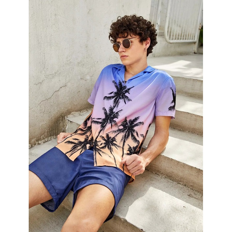 Men Tropical & Ombre Print Shirt