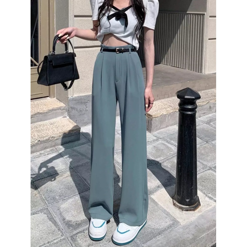 Solid Wide Leg Suit Pants Without Belt
