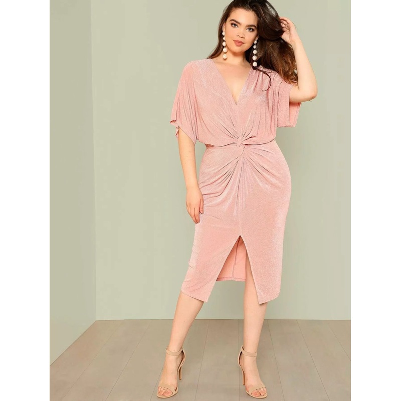Plus Twist Front Slit Batwing Dress