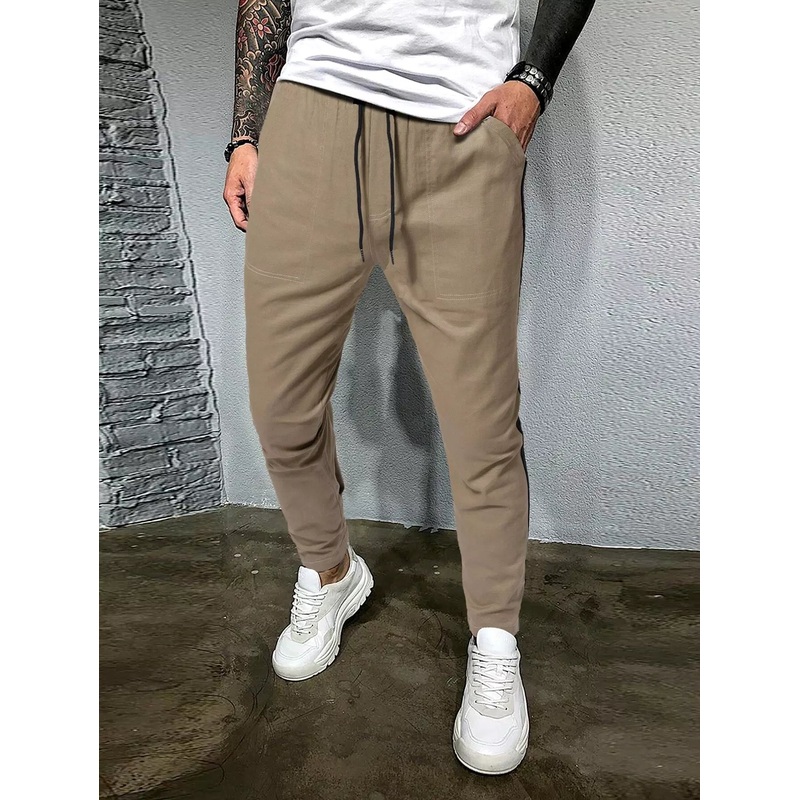 Men Contrast Side Seam Slant Pocket Pants