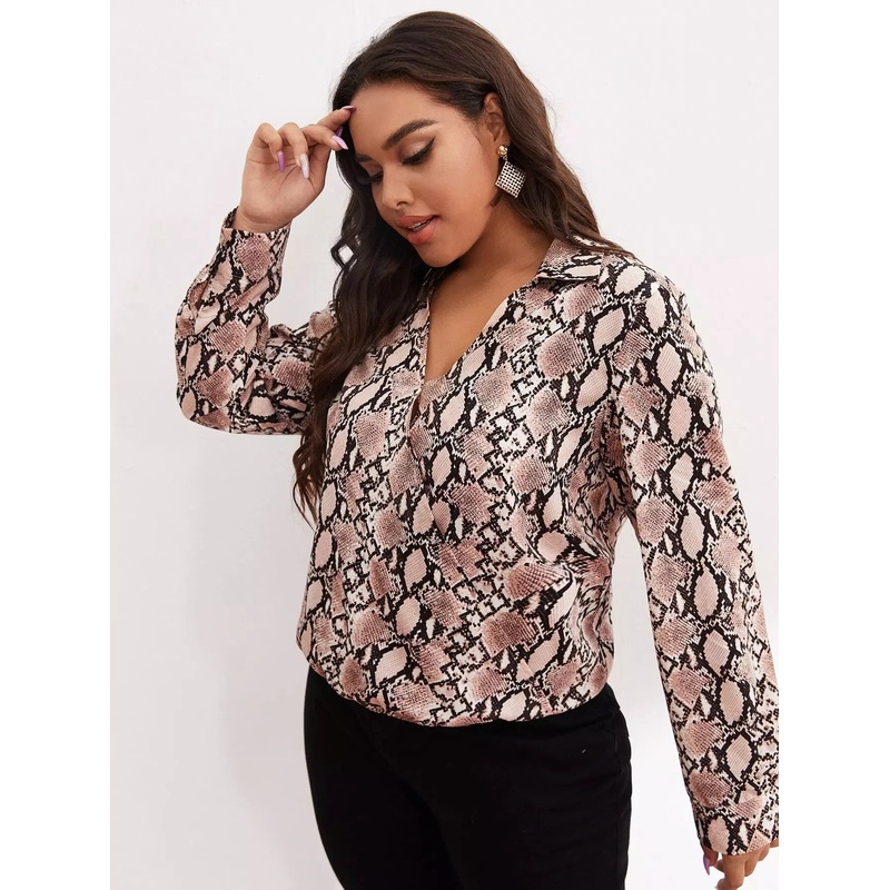 Plus Snakeskin Print Blouse|3XL