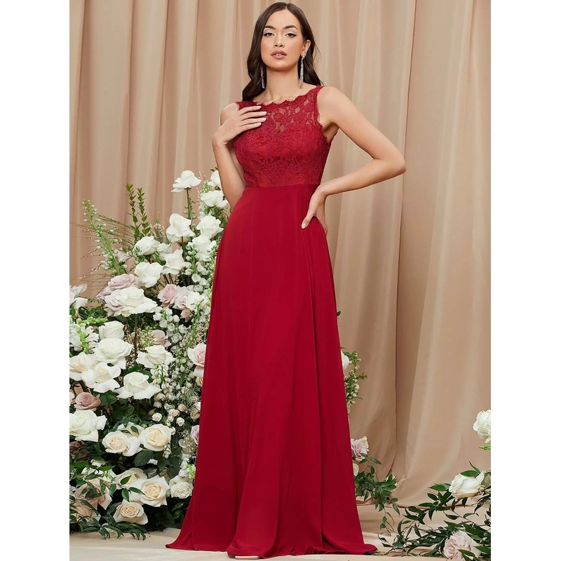 Zipper Back Lace Bodice Dress|XS