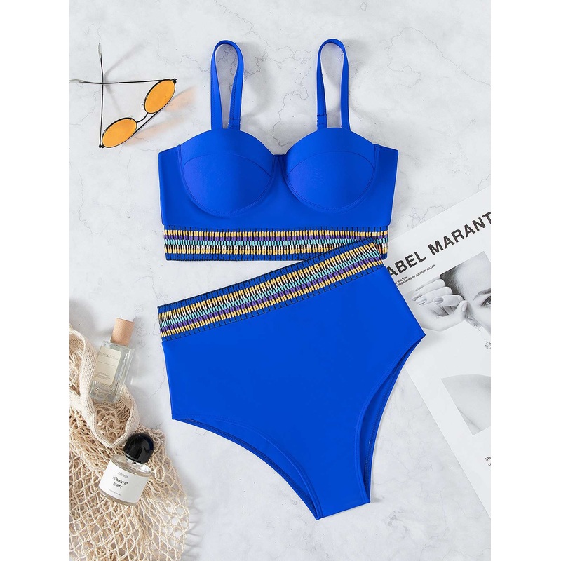 Contrast Trim Push Up High Waisted Bikini Swimsuit