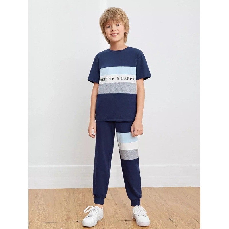 Boys Letter Graphic Colorblock Top & Joggers Set