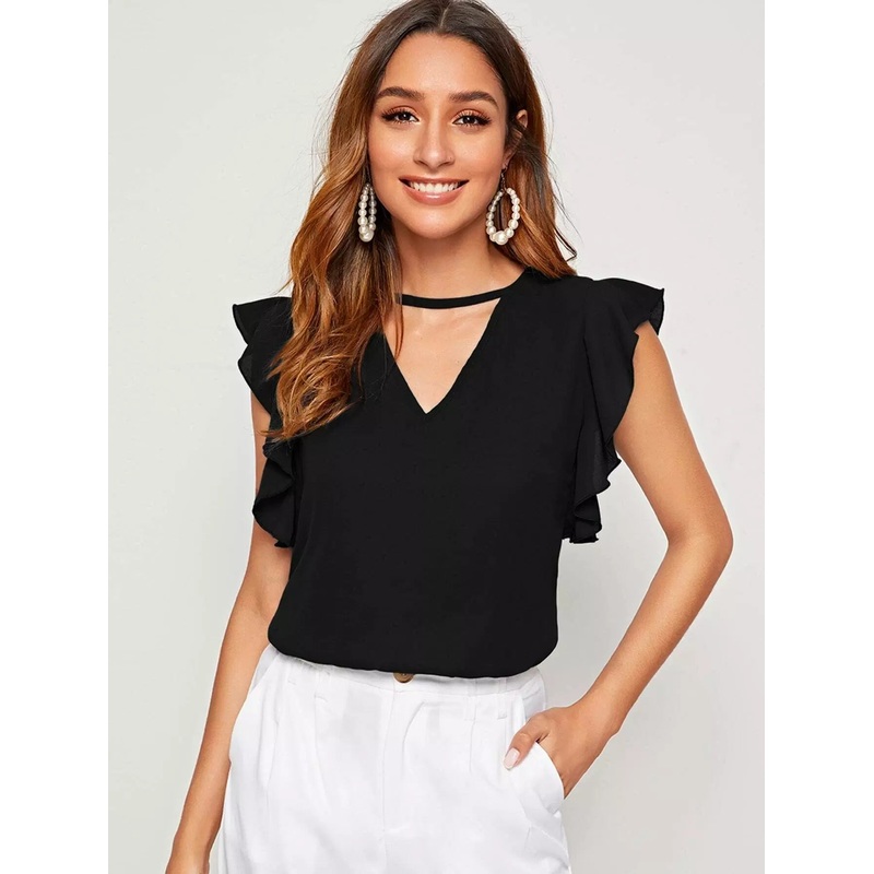 V-cut Neck Butterfly Sleeve Top