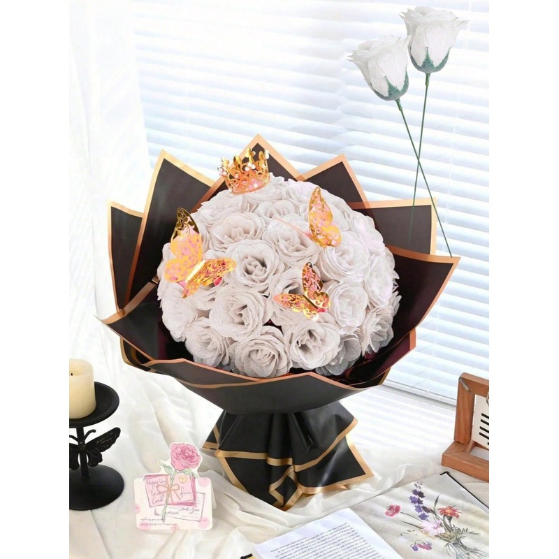 12Pcs 2.76 Glitter Roses Bouquet, DIY Fake Glitter Flowers Bouquet, Red Plastic Faux Flower, Artificial