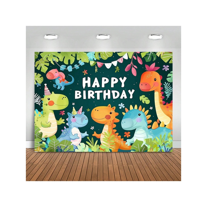1pc Adorable Polyester Dinosaur Themed Happy Birthday Background Cloth – Vibrant Party Decoration Banner