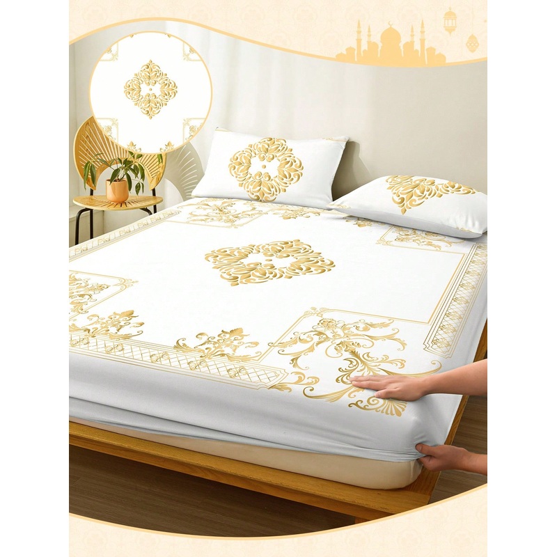 1pc Fitted Sheet, Ramadan Bedding, Fitted Sheet, Bed Cover, Fitted Sheets, Brushed And Soft Fitted Sheets,