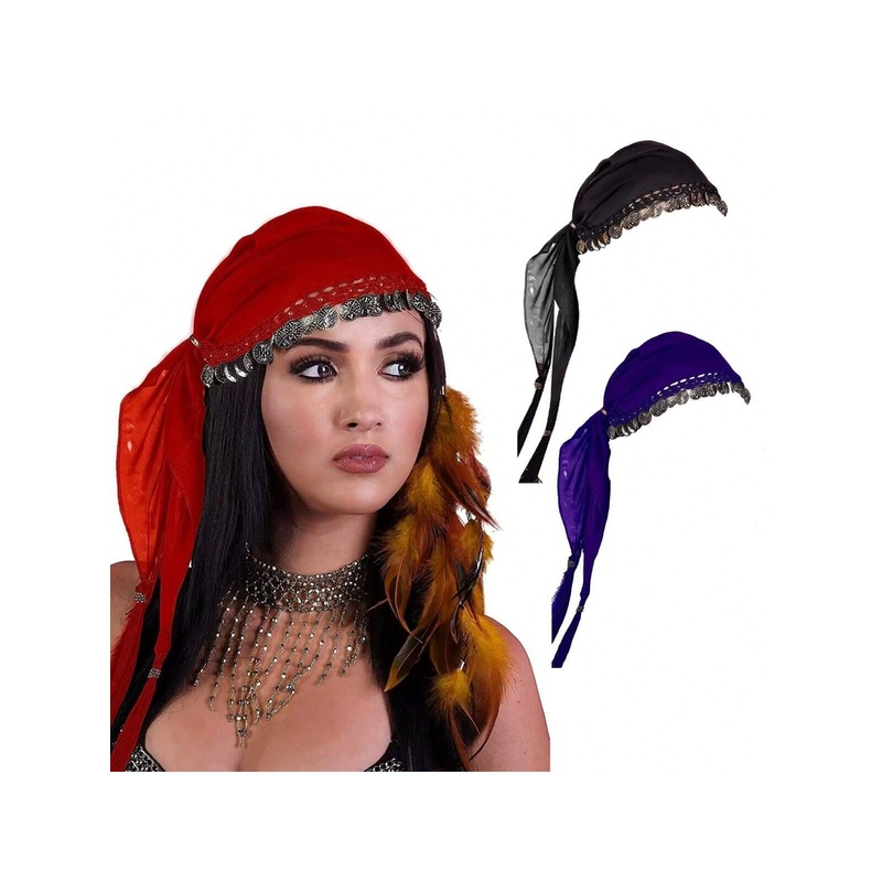 1pc Belly Dance Head Scarf Sheer Triangle Headscarf 39.4*19.7in, Coins Headwrap Dance Performance Accessory,