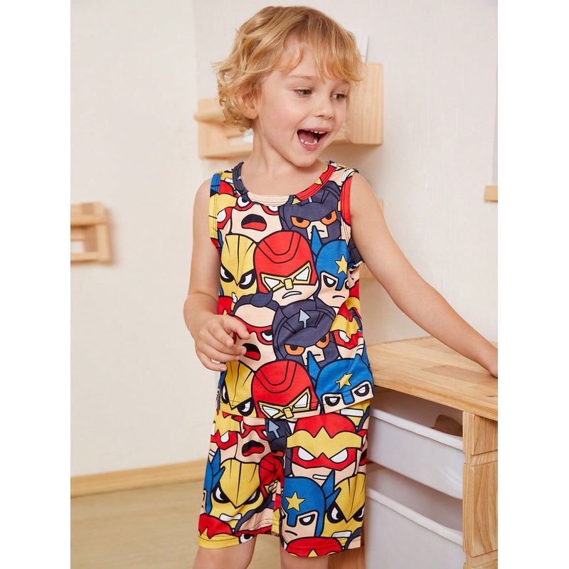 Young Boy Cartoon Printed Vest And Shorts Casual 2pcs/Set Home Outfit
