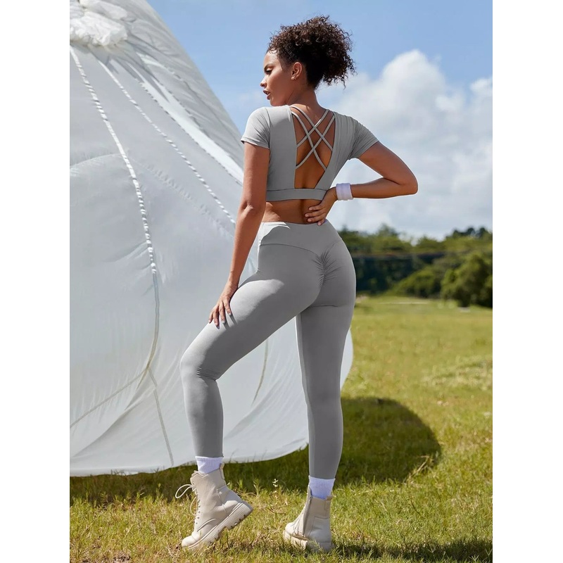 Crisscross Backless Wide Waistband Sports Set