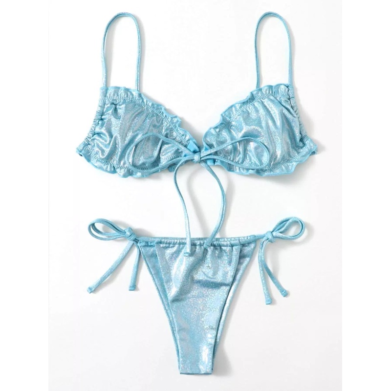 Metallic Knot Detail Thong Bikini Swimsuit