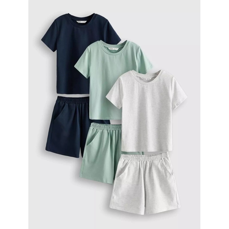 Toddler Boys Cotton 6pcs Solid Tee & Shorts Set