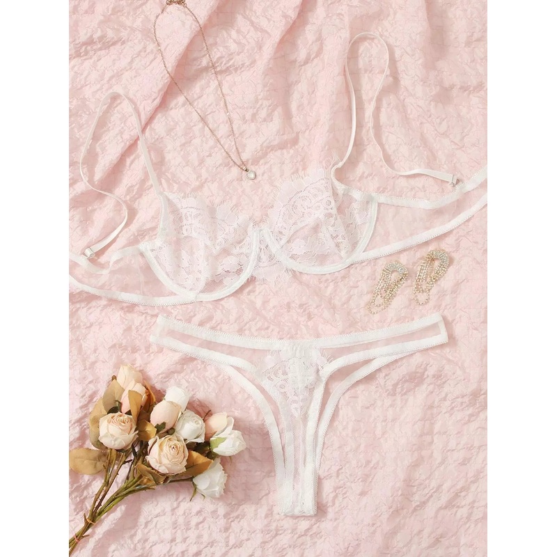 Floral Lace Sheer Underwire Lingerie Set