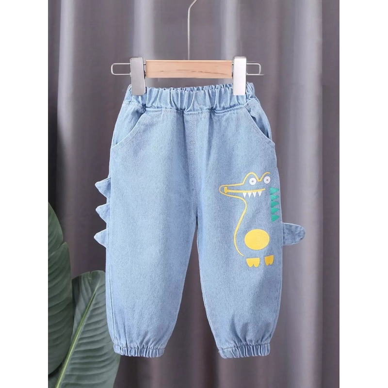 Toddler Boys Cartoon Graphic 3D Patched Tapered Jeans