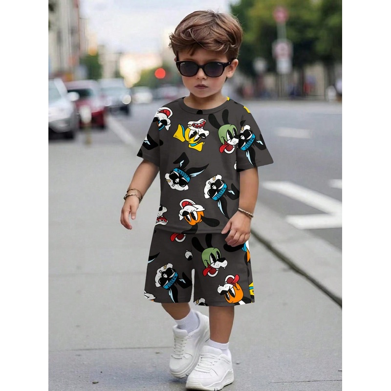 Young Boy Casual Simple Round Neck Short Sleeve And Shorts 2 Pieces Set, Suitable For Summer