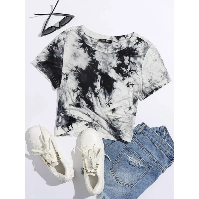 Plus Tie Dye Twist Front Tee|0XL