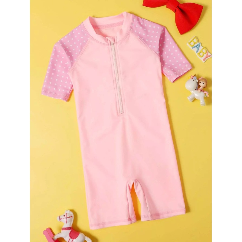 Toddler Girl Polka Dot Zipper Front One Piece Swimsuit