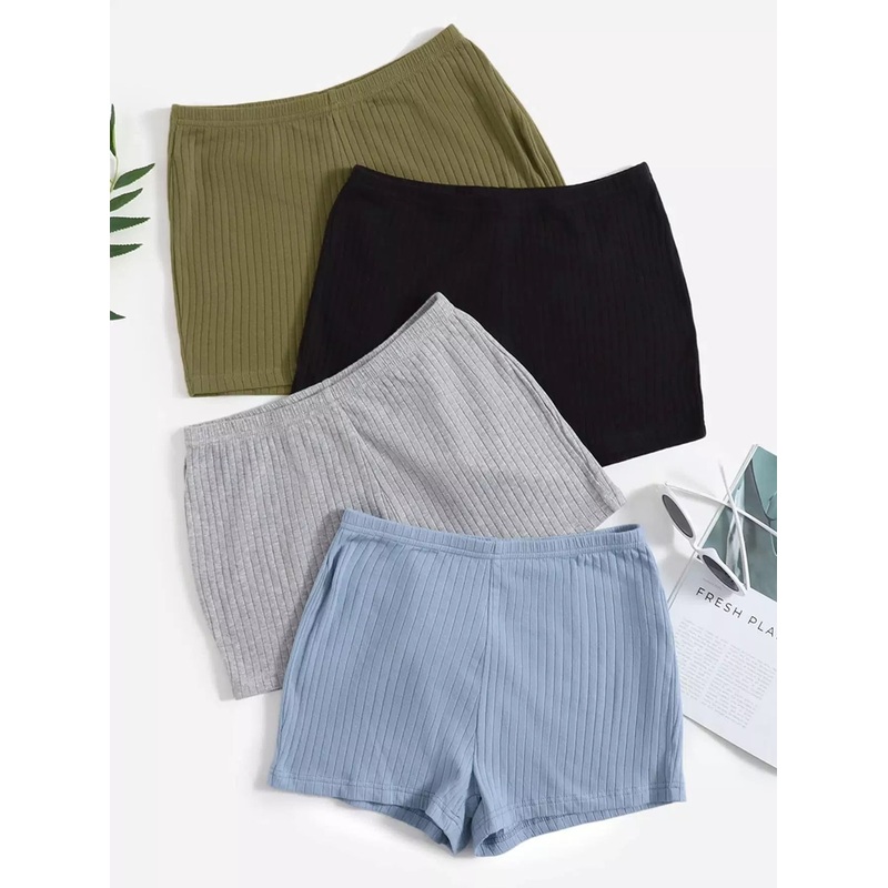 4pcs Rib-knit Shorts|S