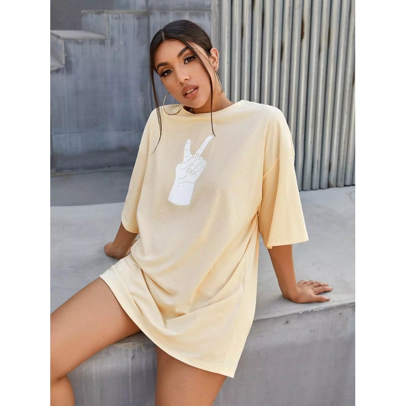 Drop Shoulder Hand Print Longline Tee