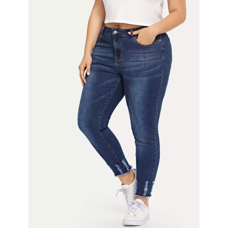 Plus Ripped Detail Raw Hem Jeans