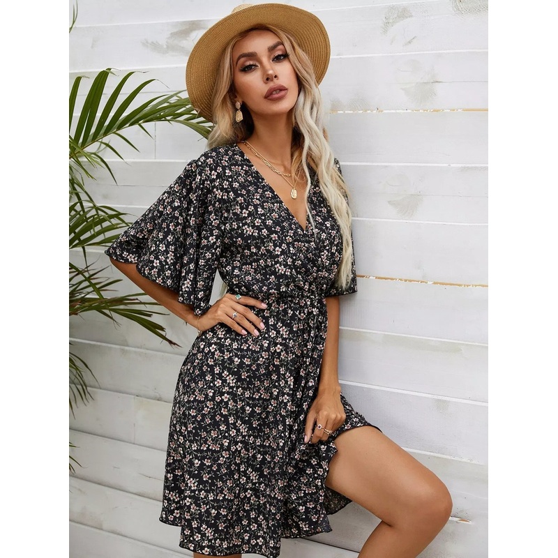 Ditsy Floral Surplice Front Dress