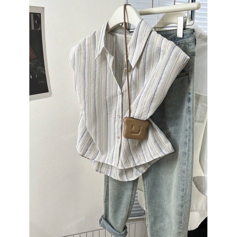 YUXIN Women’s Casual Striped Loose Fit Short Sleeve Shirt, New Summer Style