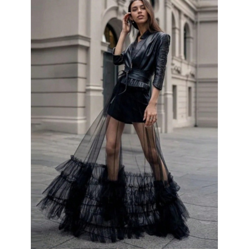 1pc Bride Train Multi Layered/Tiered Black See-Through Elastic Waist Floor Length Party Detachable Maxi