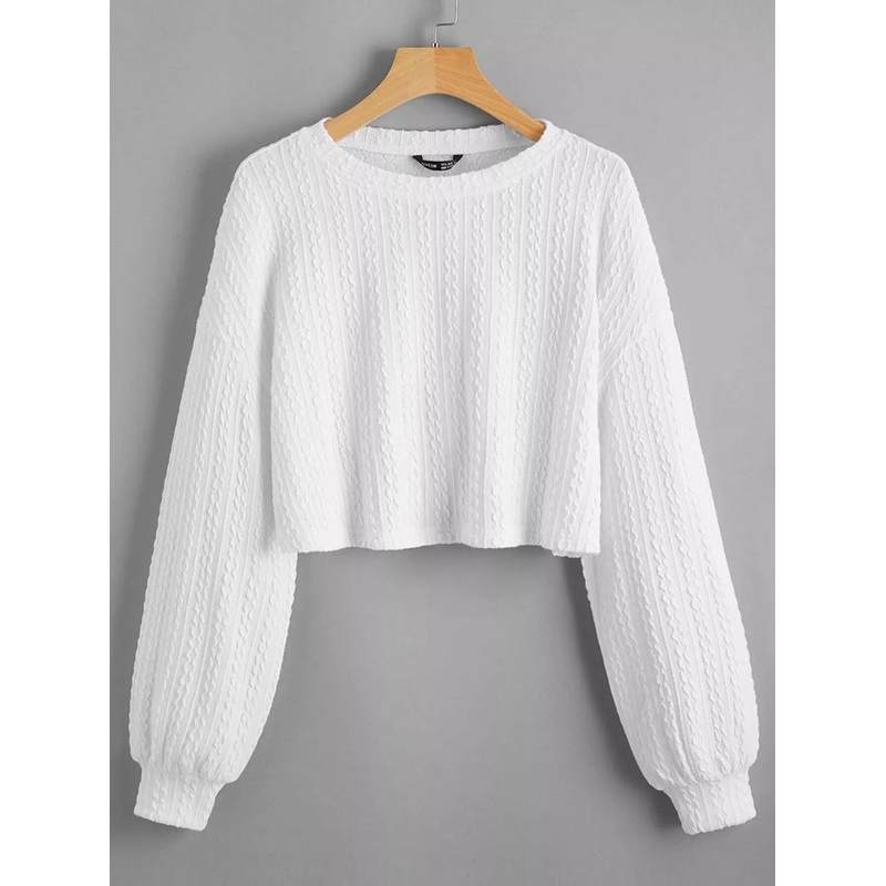 Drop Shoulder Textured Crop Top
