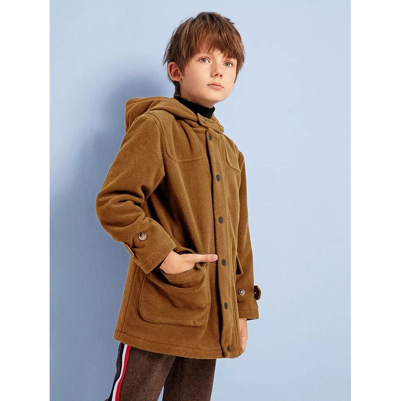 Boys Button Front Hooded Overcoat