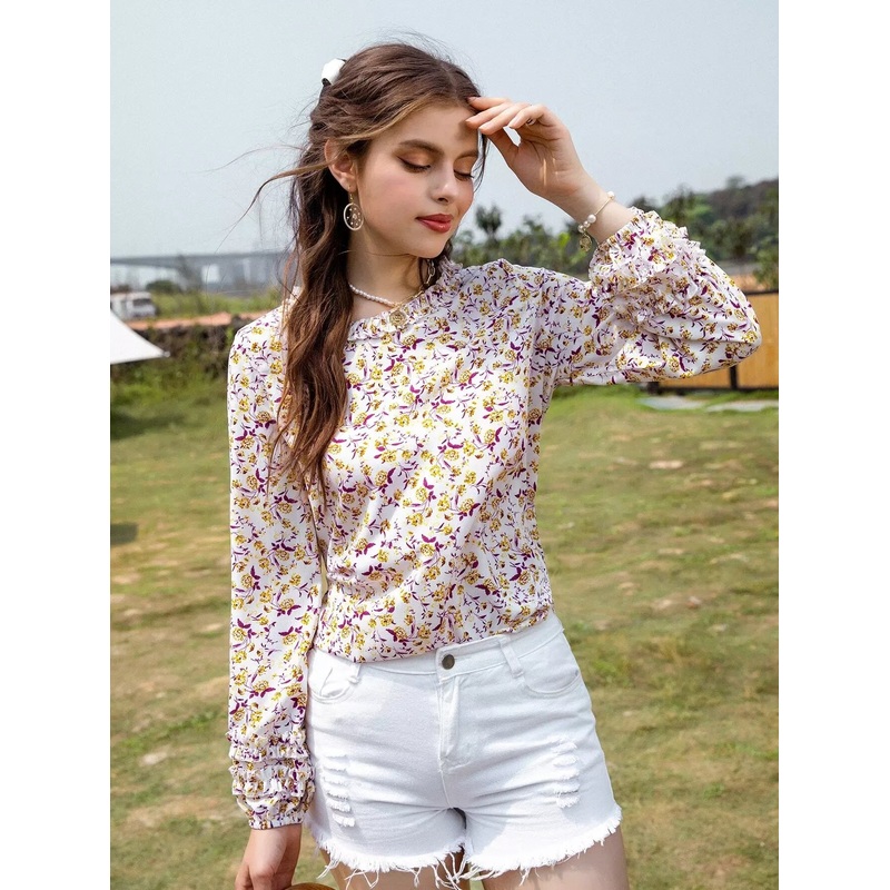 Ditsy Floral Frill Trim Blouse