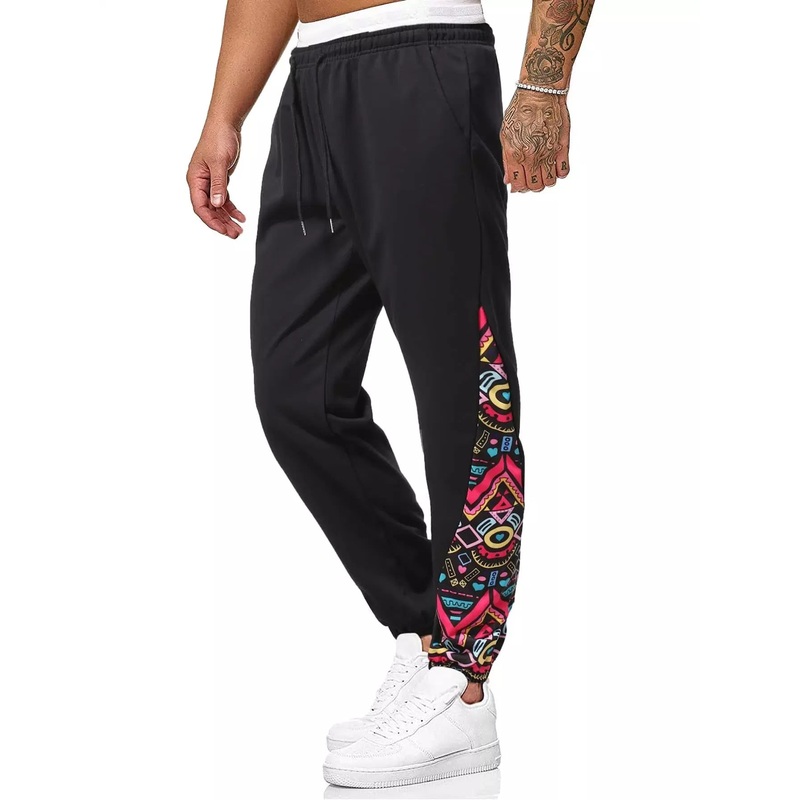 Men Geo & Heart Print Drawstring Waist Pants