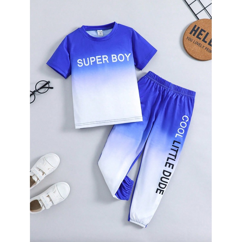 Young Boy Letter Graphic Ombre Tee & Sweatpants