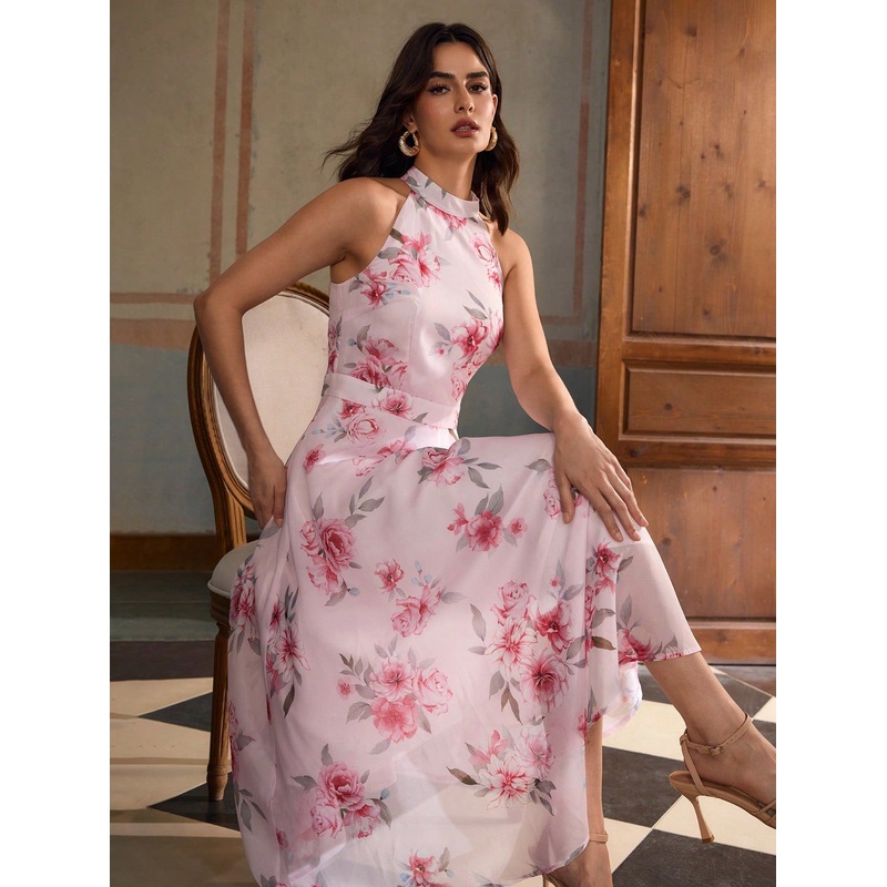 ZEYLAH Printed Sleeveless Ruffle Hem Dress, Romantic Summer Resort Style