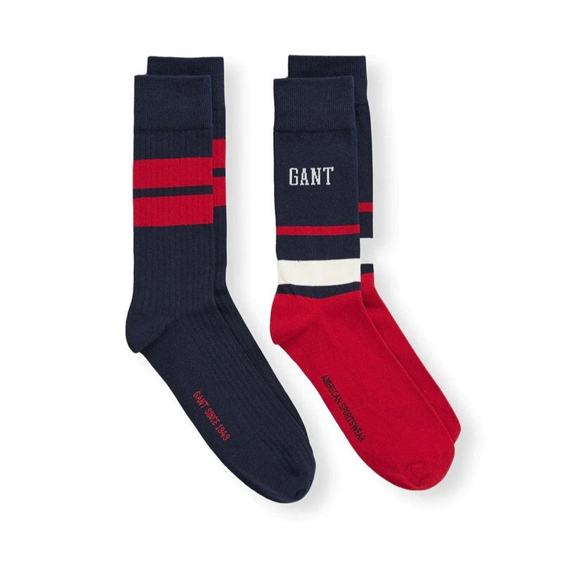 GANT – 2-Pack Striped Socks – Evening Blue, Red, Cream
