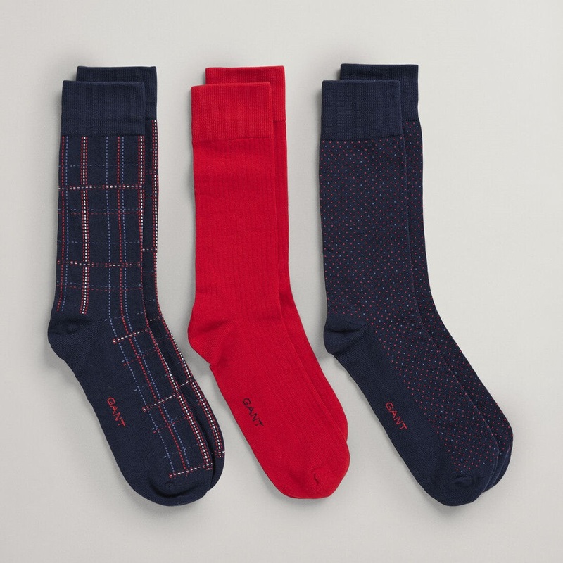 GANT – 3-Pack Check Socks with Gift Box – Evening Blue & Red