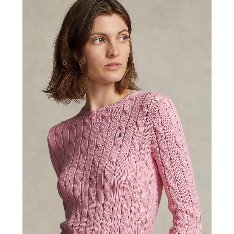 Polo Ralph Lauren – Julianna Cable-Knit Cotton Crewneck Sweater – Carmel Pink
