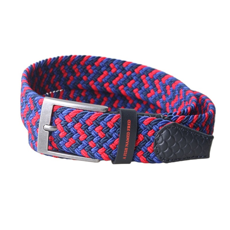 A Fish Named Fred – Braided Stretch Belt – Navy/Red
