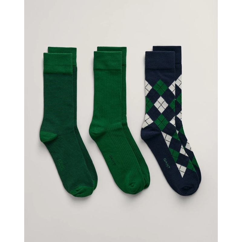 GANT – Argyle Socks 3-Pack – Evening Blue & Green