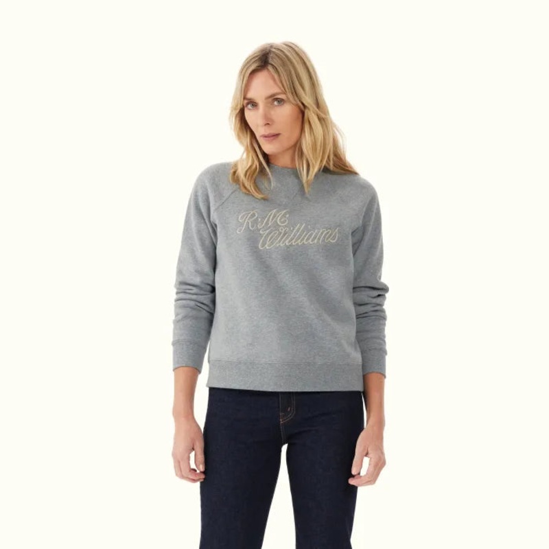 R.M.Williams – Womens Script Crew Neck Sweater – Grey Marle