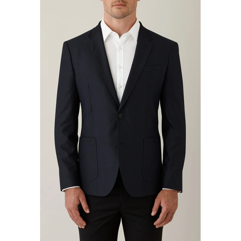 Zeller Check Print Jacket – Stretch – Dark Navy