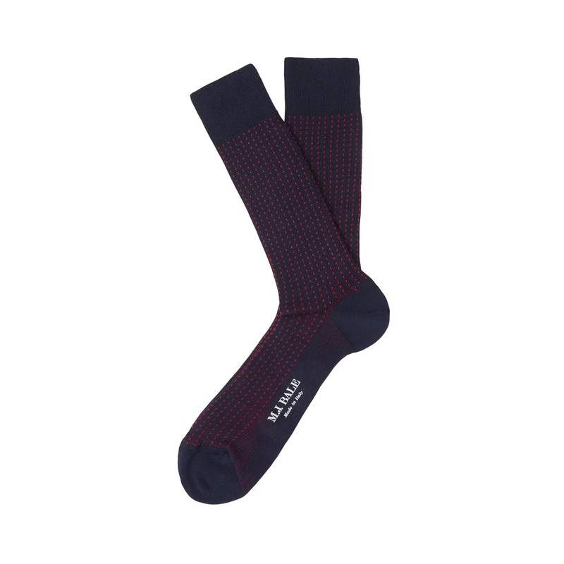 M.J. Bale – Casati Birdseye Sock – Navy with Cherry Dots