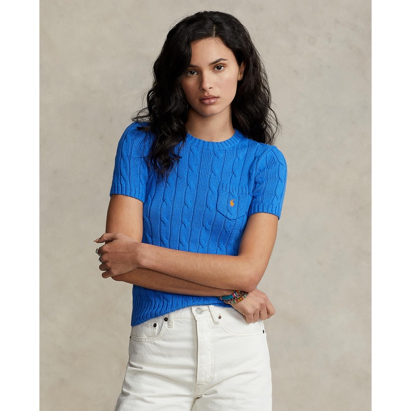 Polo Ralph Lauren – Cable-Knit Cotton Short-Sleeve Sweater – Colby Blue